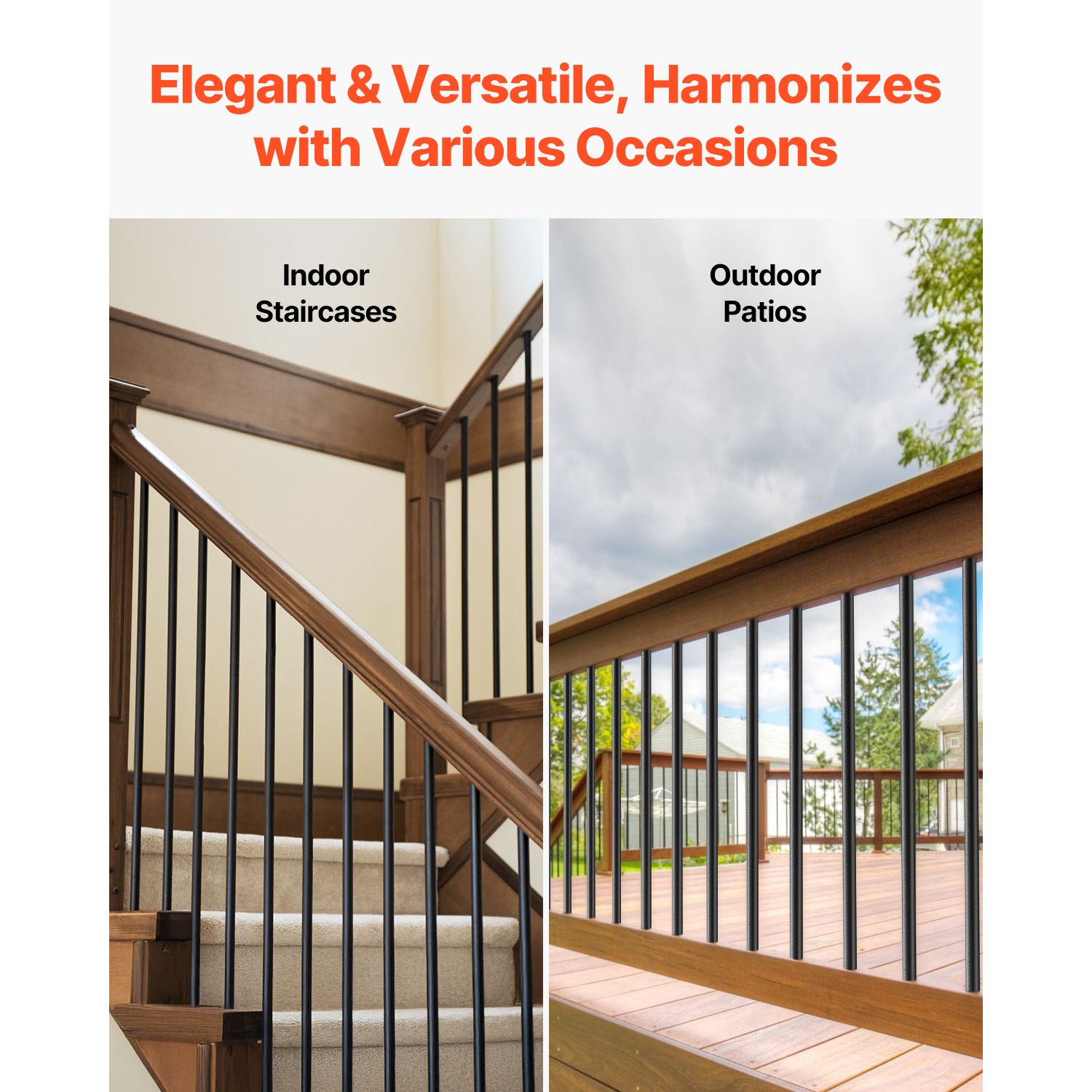 Staircase Balusters 101 Pack, 660 mm Aluminum Stair Balusters, 19 mm Water-Proof Round Metal Spindle Railing, Hollow Deck Railing with Rail Caps & Screws for — image 5