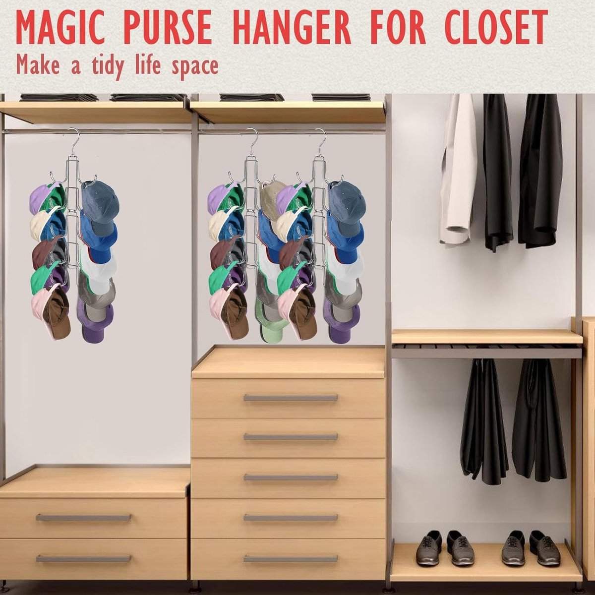 Storage Rack - Clothing and Hat Organizer - Bag Hanger - Foldable Hooks - Storage Accessories - Suitable for storing hats, bags, scarves, and belts - Silver โ image 6