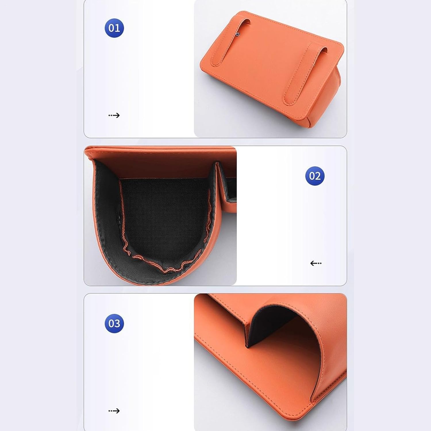 Car Back Seat Storage Organizer with Dual Bottle Pockets, PU Leather Vehicle Accessory for Campers, Trucks and SUVs, Orange — image 3