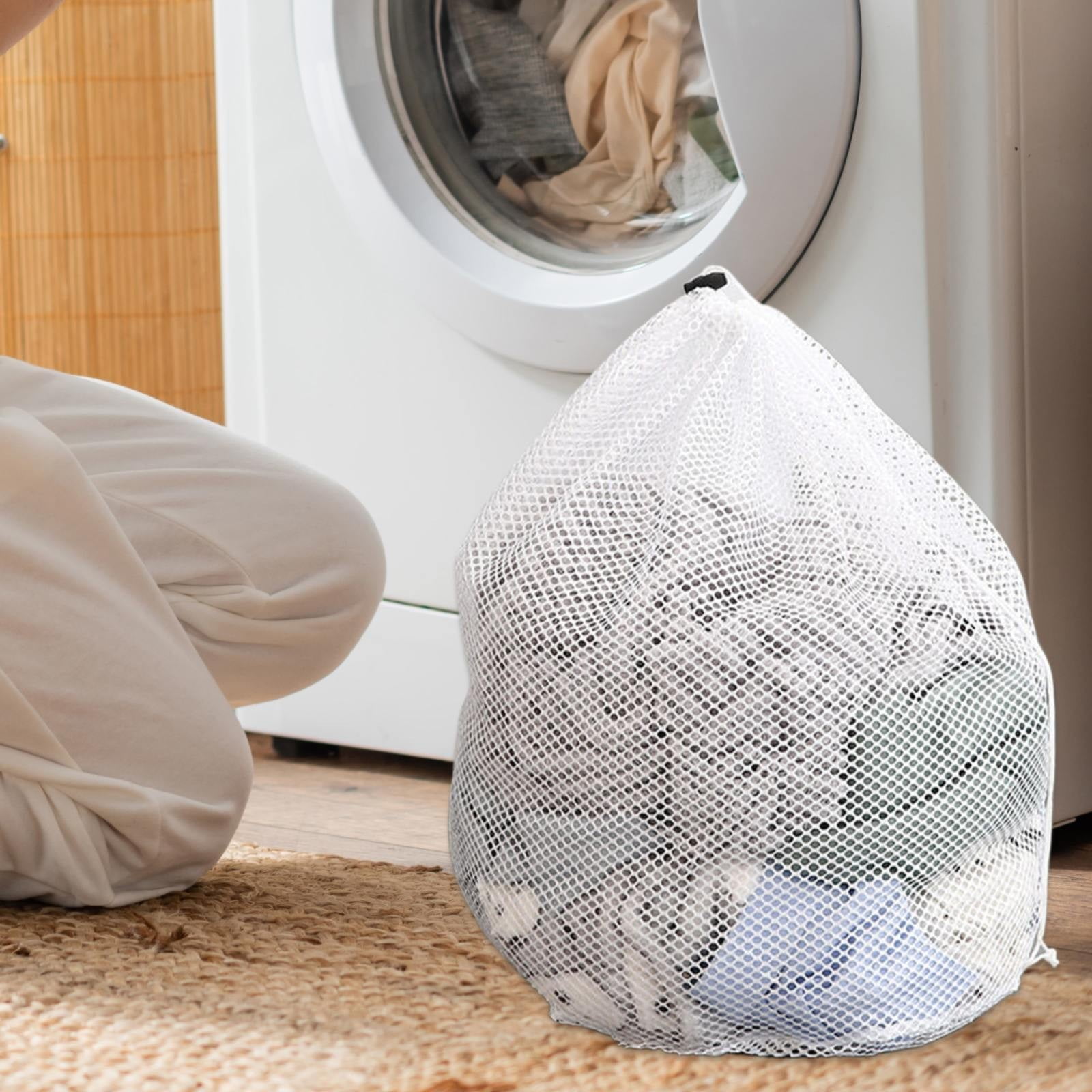 1 Pack Large Laundry Bags, Heavy Duty Diamond Mesh Laundry Bags with Drawstring Closure, Large Laundry Hamper Liner, White, 60 cm โ image 2