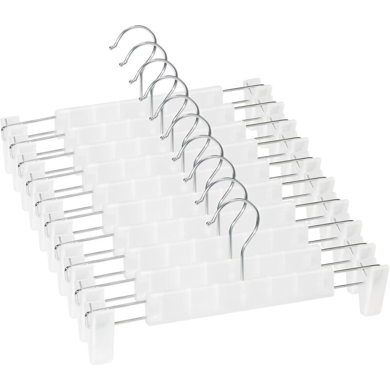 10 Pack Skirt Hangers, Trouser Hangers, With 2 Adjustable Non-Slip Clips, For Hanging Pants, Socks, Skirts - Translucent