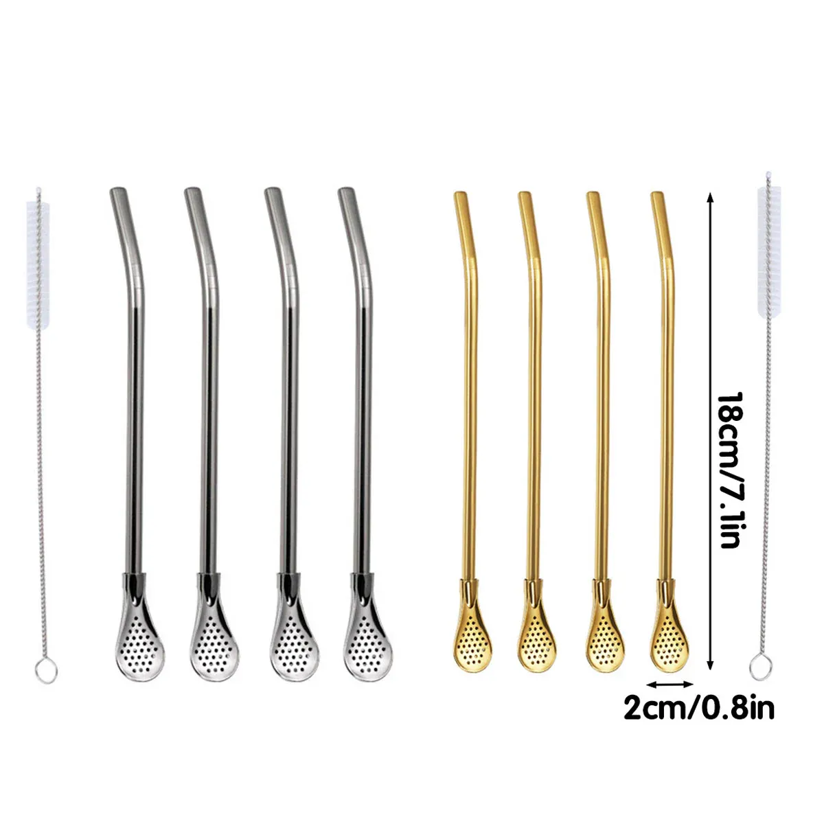5pcs Stainless Steel Straw Spoon Removable Filter Reusable Tea Juice Stirrer - Gold โ image 4