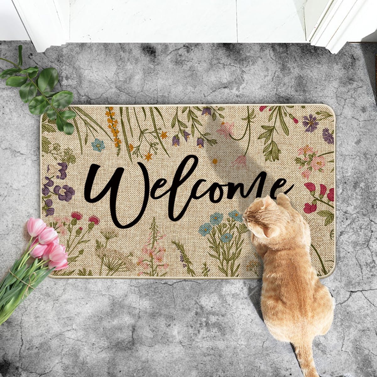 Wild Flowers Welcome Summer Doormat, Spring Home Decor Low-Profile Switch Rug Door Mat Floor Mat for Indoor Outdoor 17x29 Inch — image 5