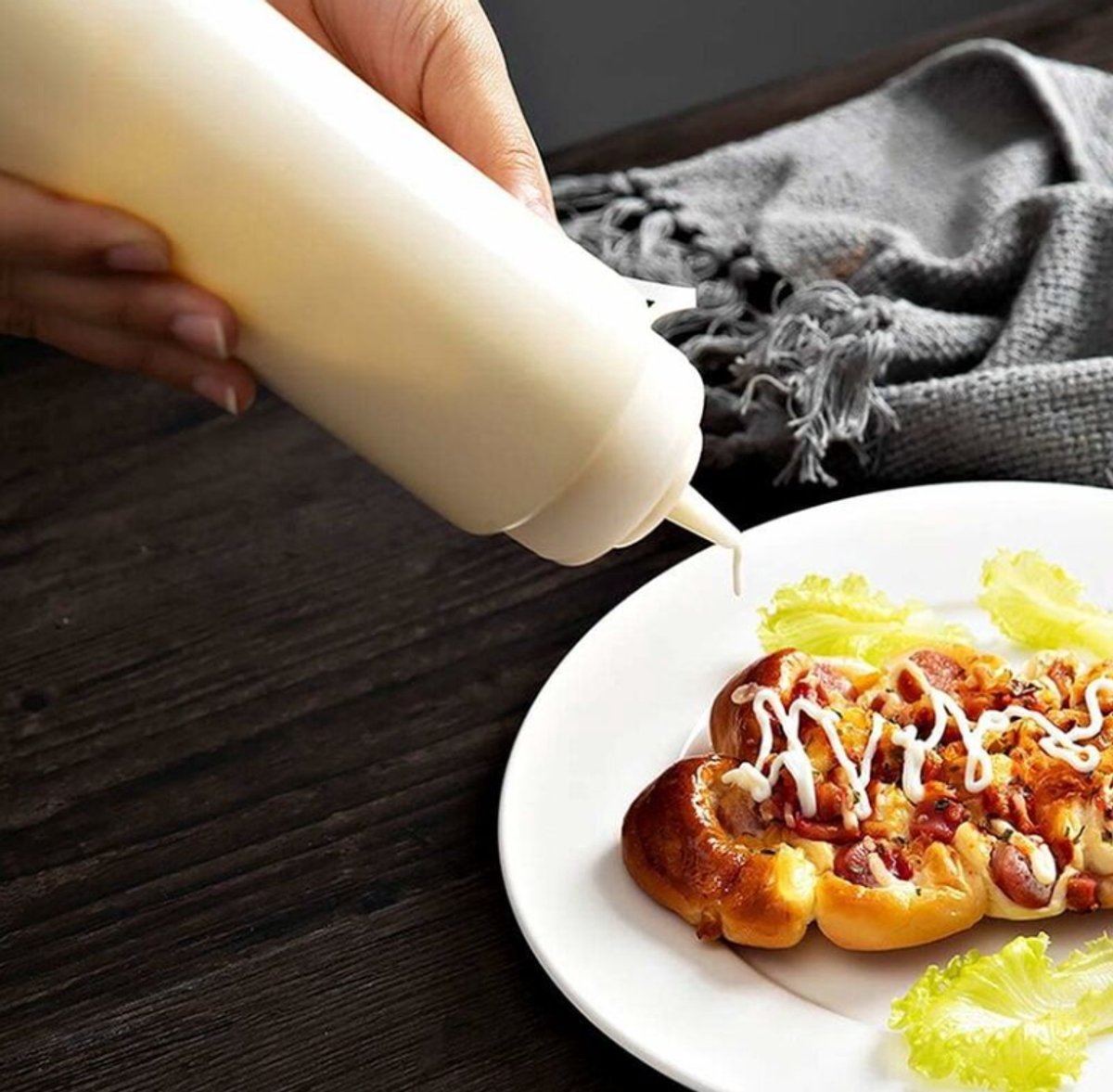 4 pieces - 200 ml - Dosing bottle - Squeeze bottle - Sauce bottle - Garnish bottle - Plastic - White - with spout cap - Leak-proof lids - With check marks โ image 5