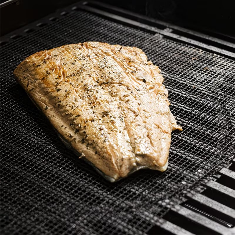 Black 3-Pack Premium Non-Stick PTFE Grill Mesh Mats - Reusable, easy-to-clean round wire mesh mats, perfect for outdoor grilling, ideal for chicken wings — image 4