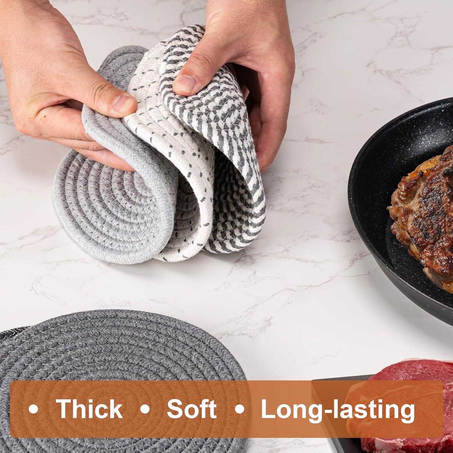 7 Inch Trivets for Hot Dishes, Pots and Pans, 5 Heat Resistant Pot Holders for Kitchen, Home Essentials, Hot Pads for Countertop and Table, Farmhouse Decor โ image 3