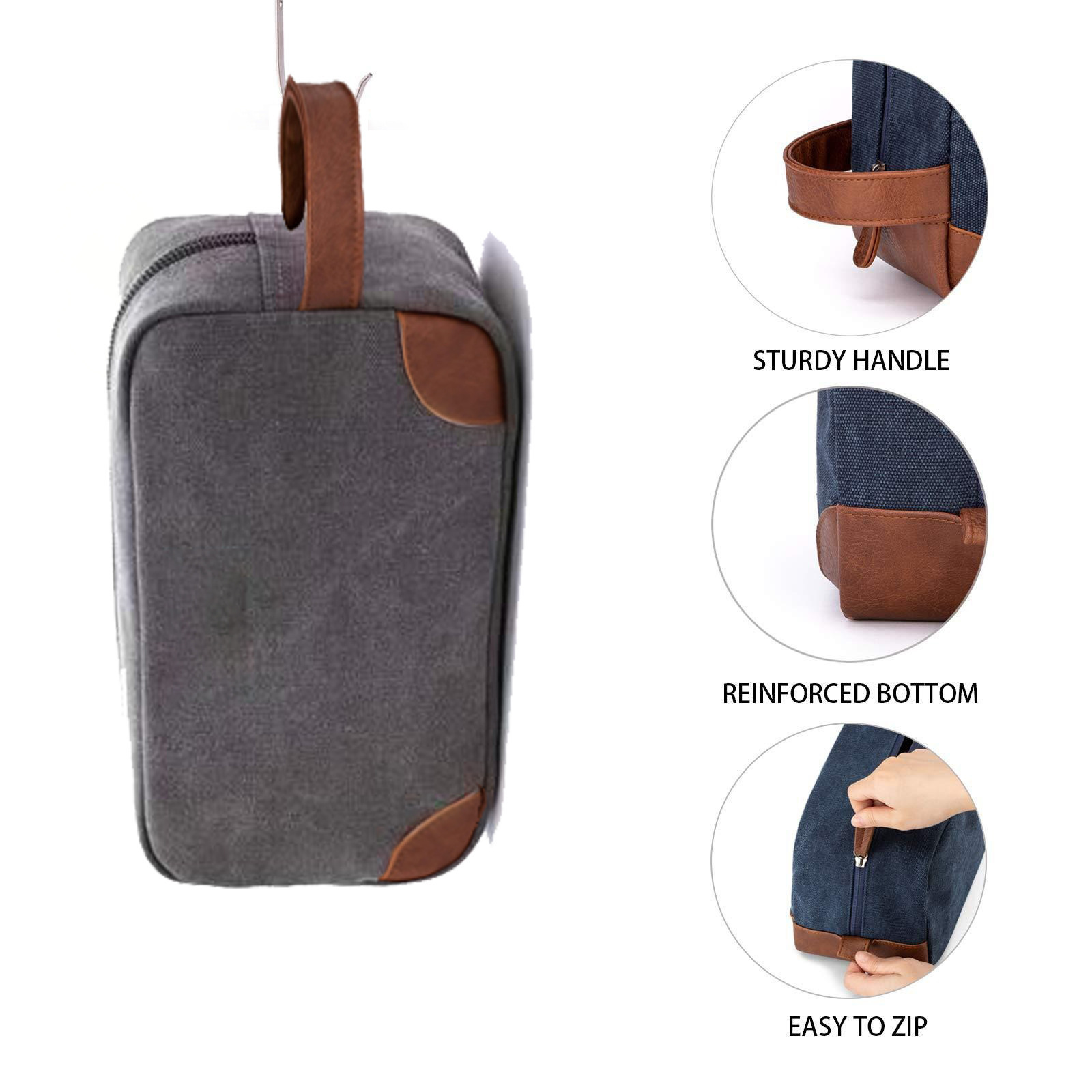 Black And Brown Men's Canvas Toiletry Bag - Large Capacity Water-Resistant Travel Organizer Dopp Kit with Handle โ image 3