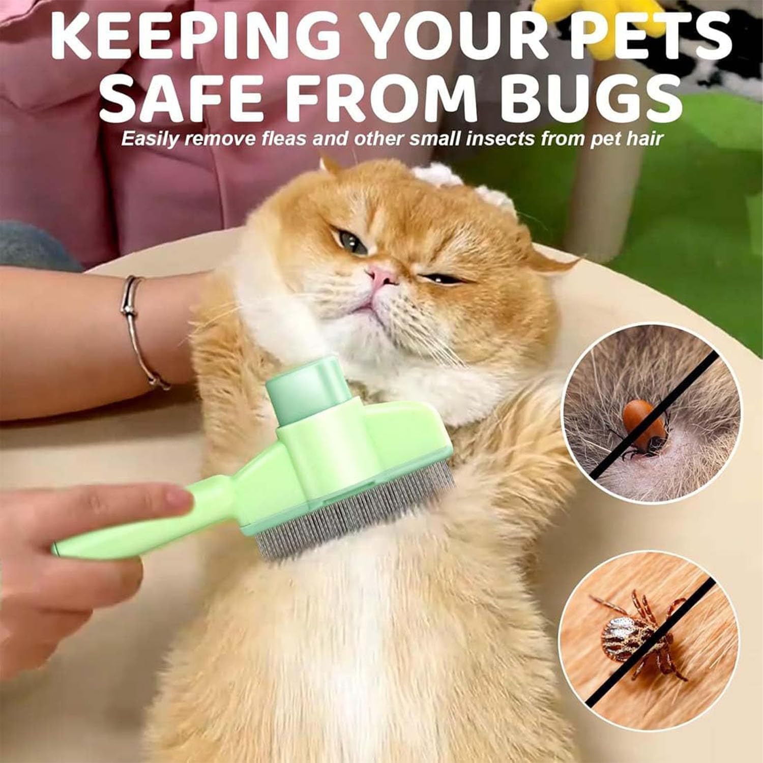 Pet Comb for Cats,Pet Hair Removal Comb Flea Comb with Release Button (Green) — image 3