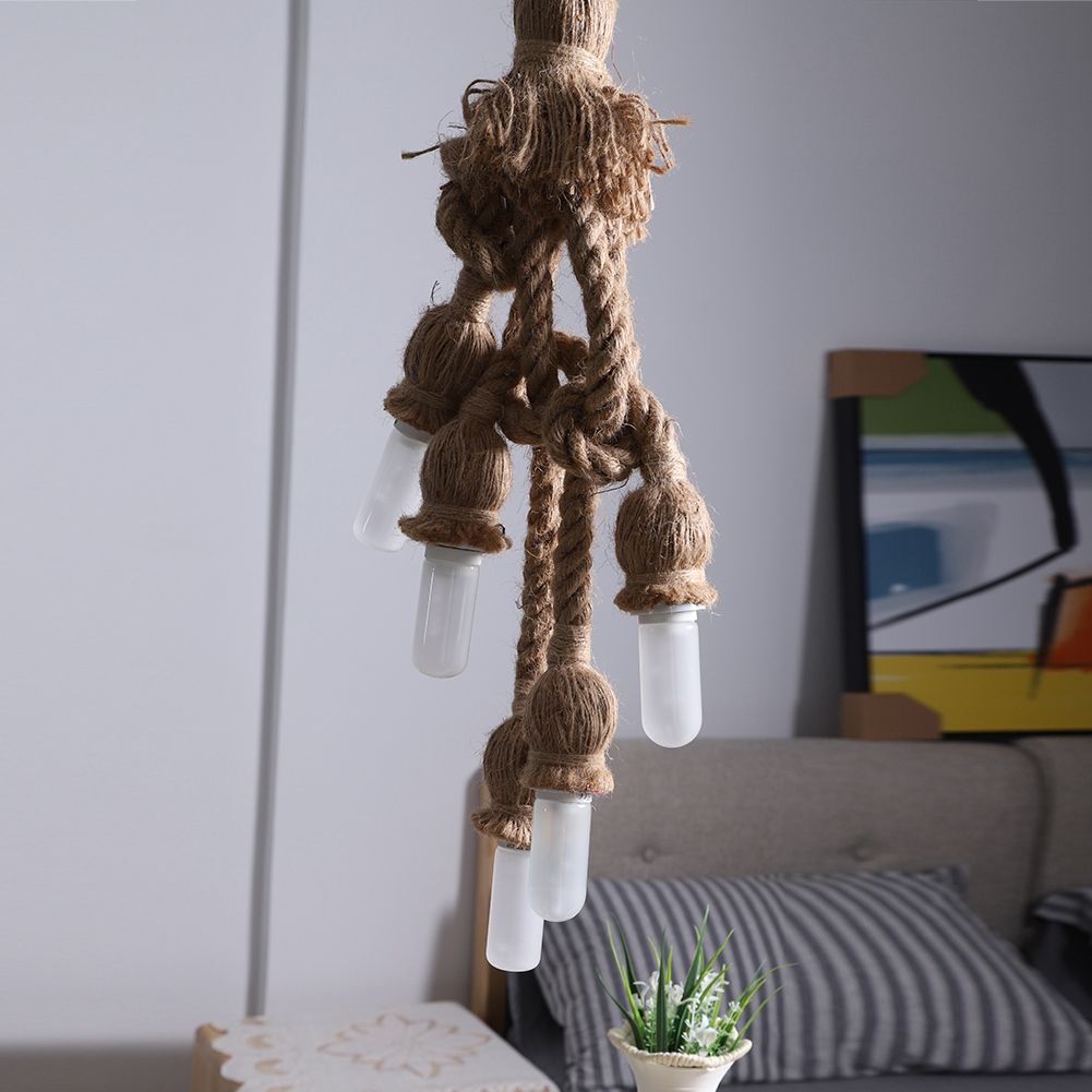 5 Head Vintage Hanging Hemp Rope for Light Retro Lamp Ceiling Pendant E27 Base โ image 6