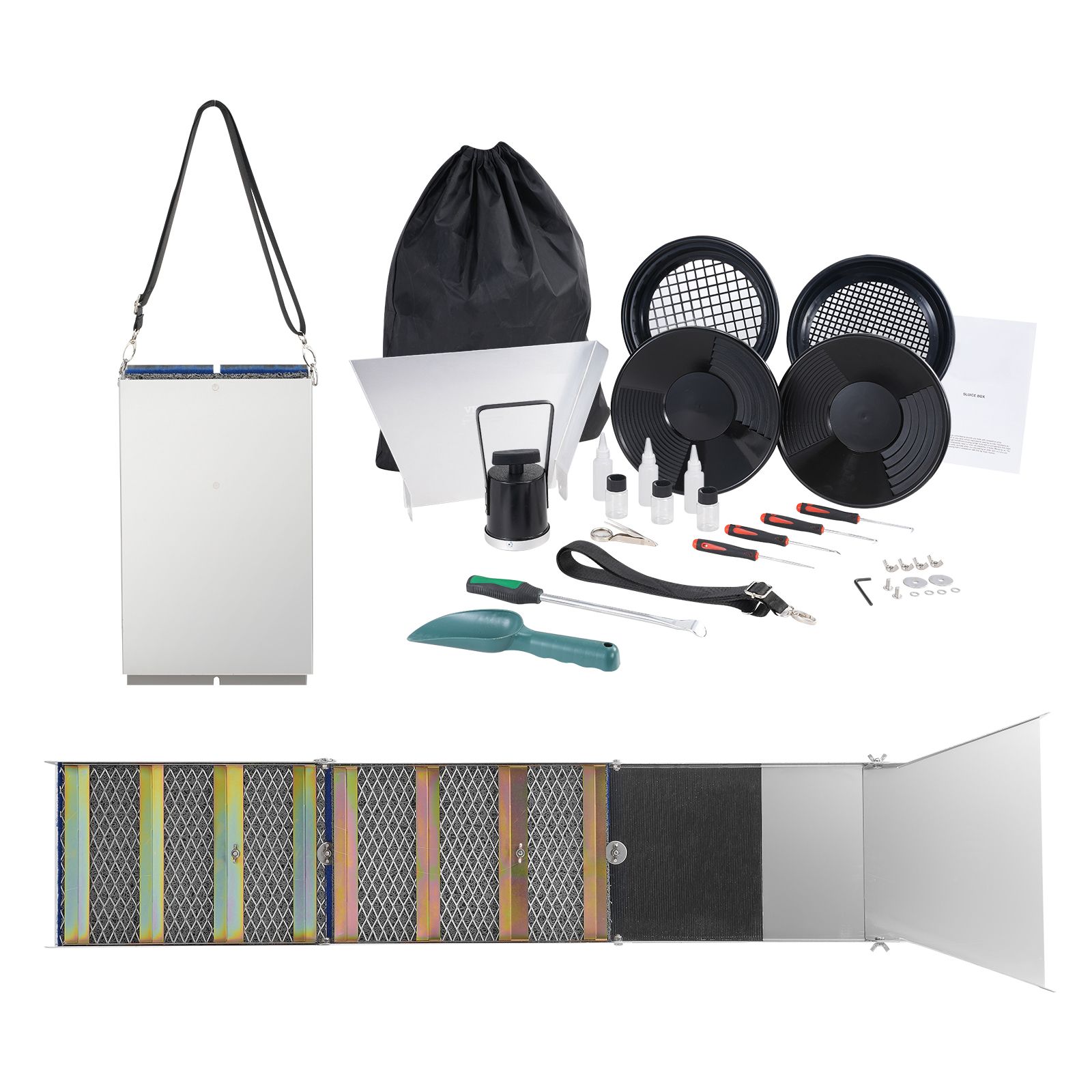 Gold Panning Kit With Sluice Box, 50" Aluminum Gold Mining Equipment, 23 PCS Gold Prospecting Kit with Gold Pan, Classifier Screen, Separating Magnet