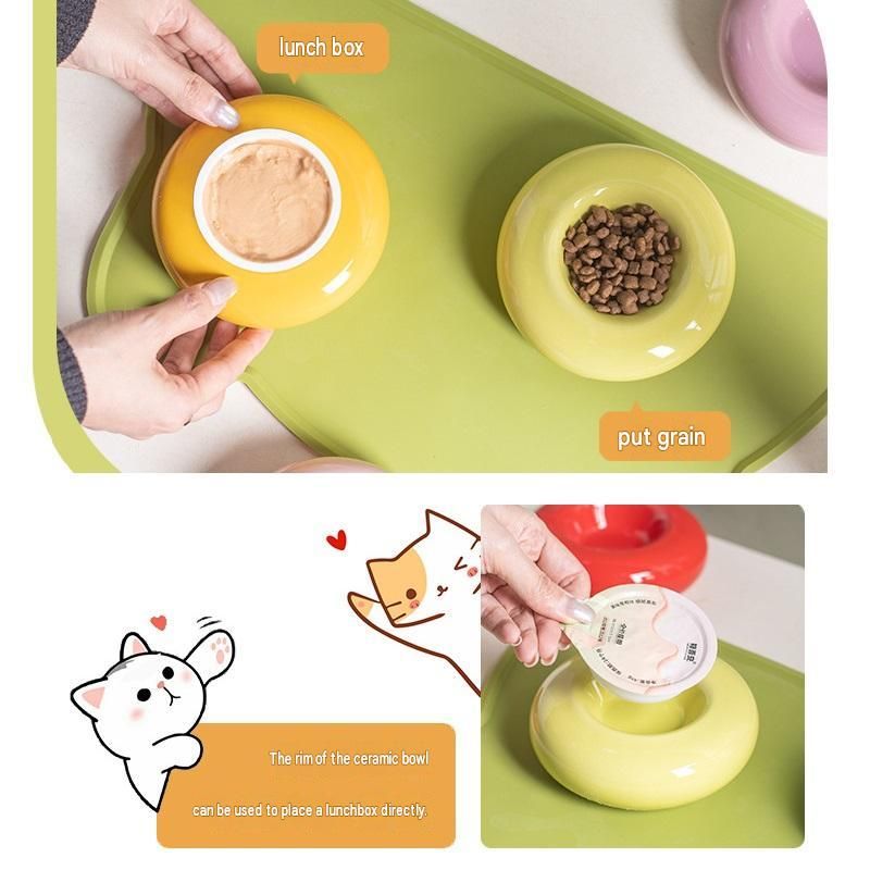 Yellow Ceramic Pet Donut Bowl - 50ml Food Dish for Cats and Small Dogs - Non Slip Base, Easy Clean Glaze, Compact Snack Feeder, Pastel Colours, Home — image 6