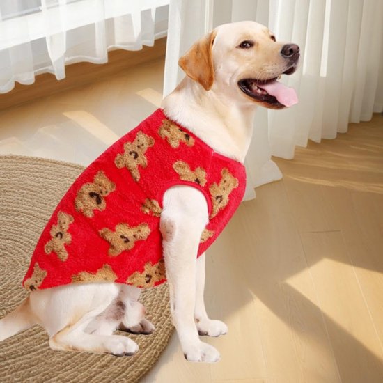 Dog Coat - Cute Bear Pattern - Plush Dog Vest - Winter Dog Coats - Dog Coat - Suitable for medium to large dogs weighing 20-25 kg - Red — image 2