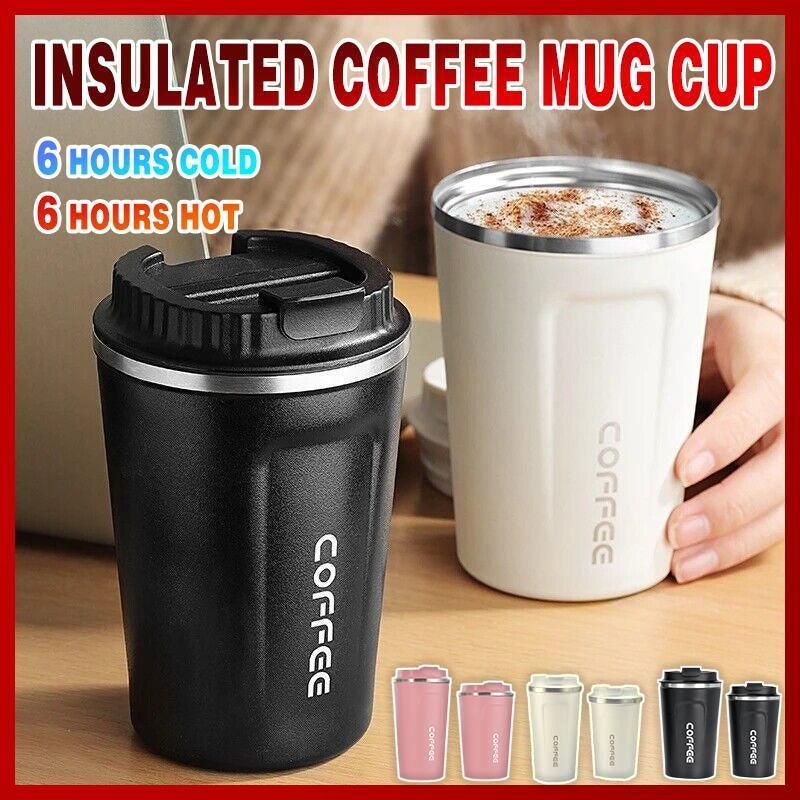 Insulated Coffee Mug Vacuum Travel Cup Thermal Stainless Steel Flask Reusable 380ML - Black โ image 2