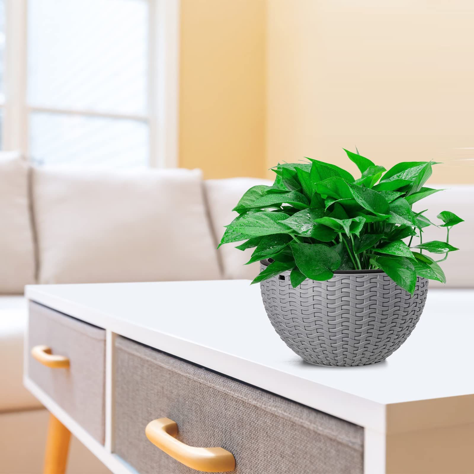 Hanging basket, plastic flowerpot, circular resin garden, indoor and outdoor plant hanging flowerpot, 1 package of silver gray — image 5