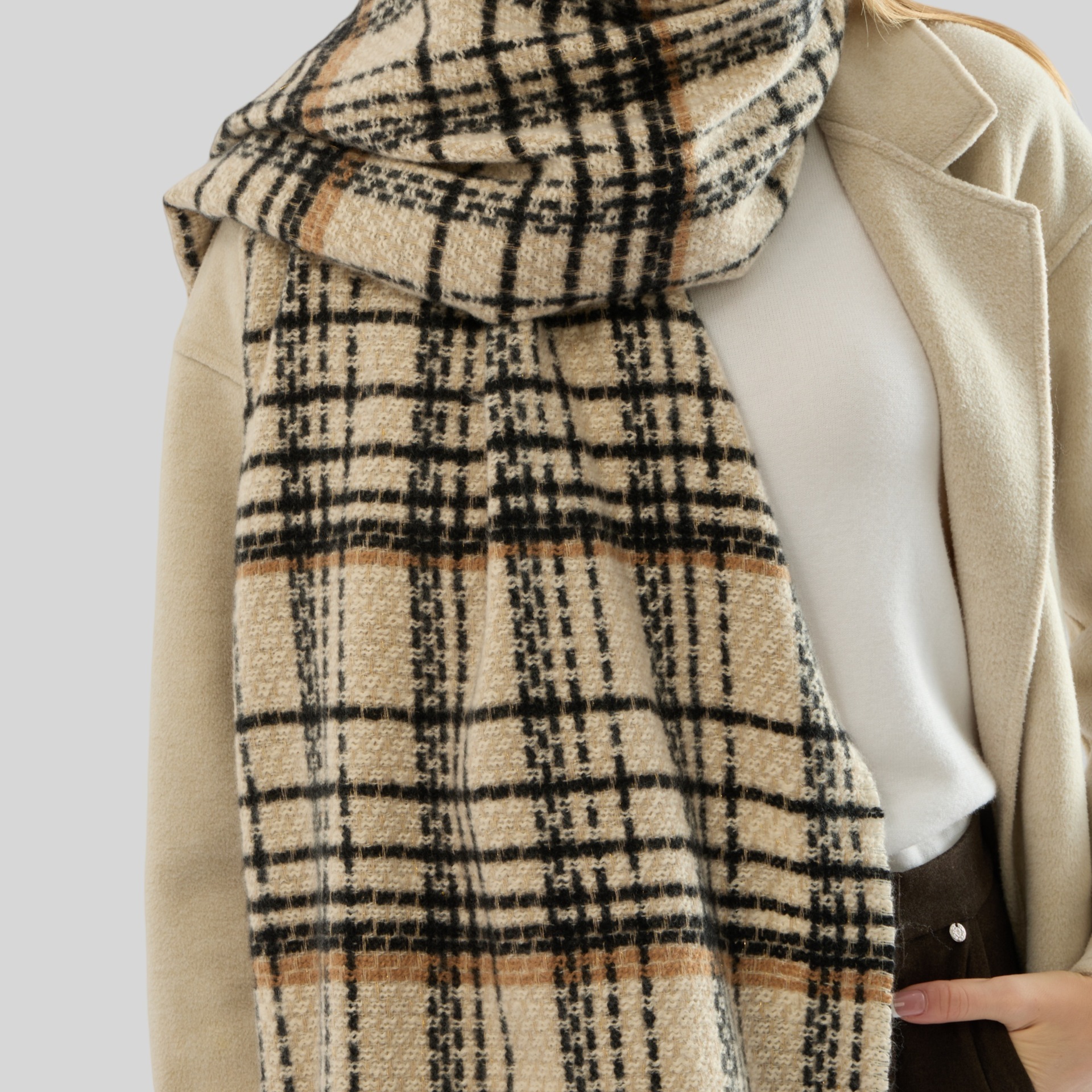 Red Chic Plaid Winter Scarf - Large Soft Polyester Shawl Wrap with Tassels, Korean Inspired Fashion — image 4