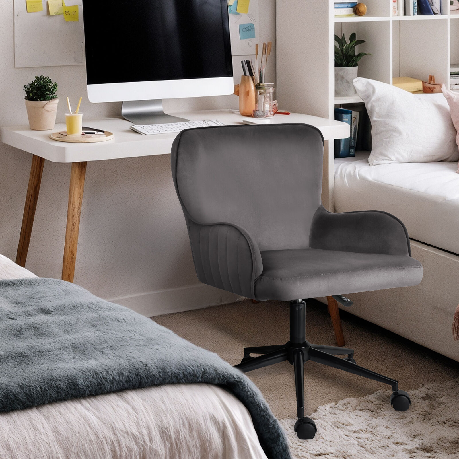 Desk Armchair - Home Office Swivel Chair Adjustable Height Seat PLUME GREY — image 5