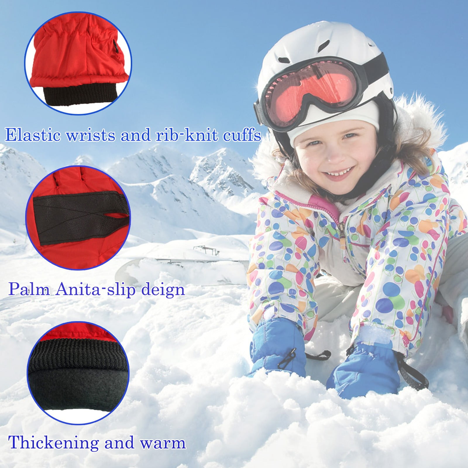 Gloves For Kids Toddler Skis Kids Gloves Winter Gloves Thick Gloves Stretchy Warm Gloves Boys Girls 6-24 Months 7-12 Year AHA1 kids snow gloves Navy โ image 3