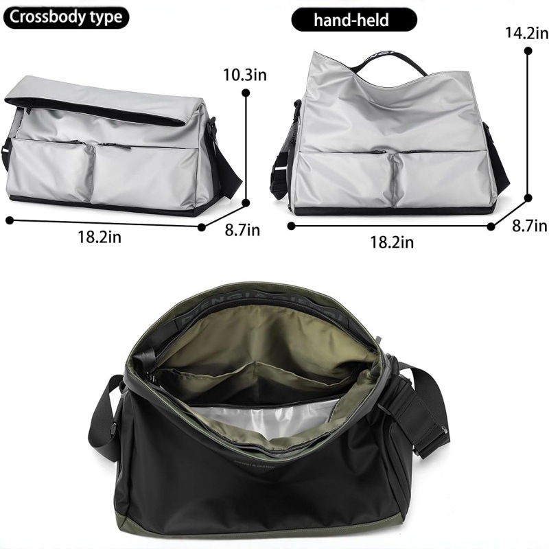 Silver Large Capacity Waterproof Tote Bag - Convertible Crossbody Messenger for Gym, Travel & Work — image 4