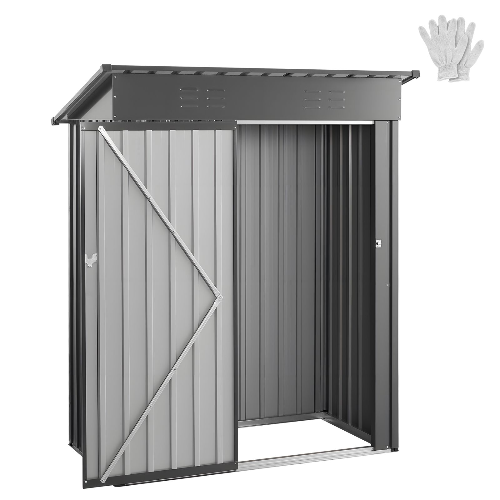 1533 x 876 x 1815 mm Metal Garden Shed, Storage Building with Lockable Door & 2 Louver Vents, Sloped Roof Metal Outdoor Storage Shed, Tool Sheds Outdoor