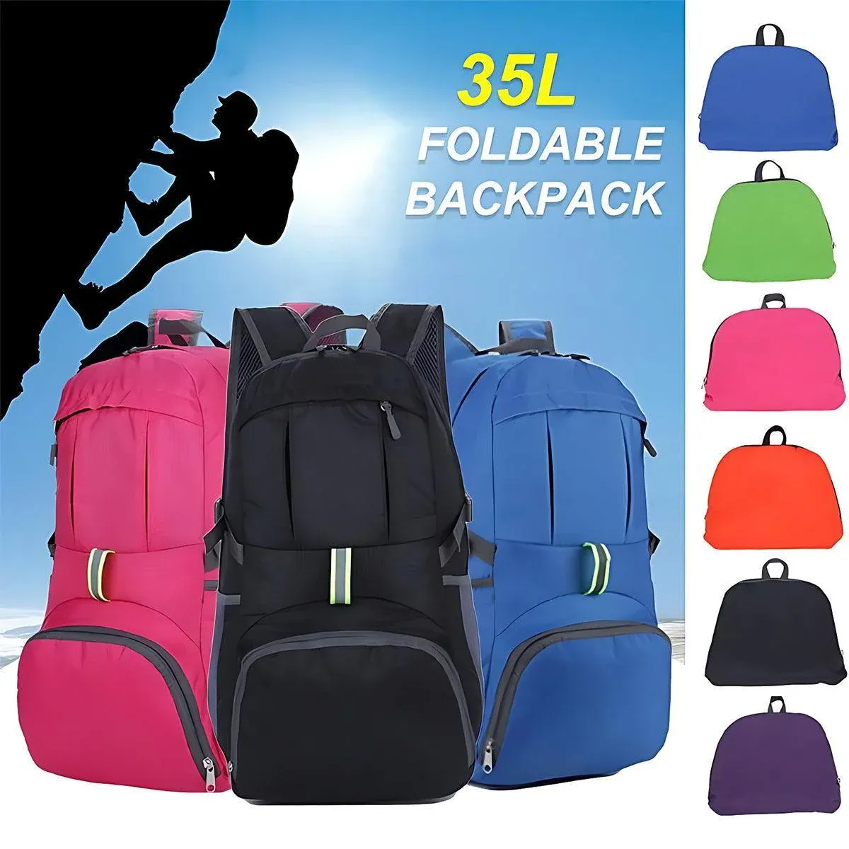 35L Light Foldable Outdoor Sports Backpack Camping Hiking Travel Bag - Rose Red — image 2