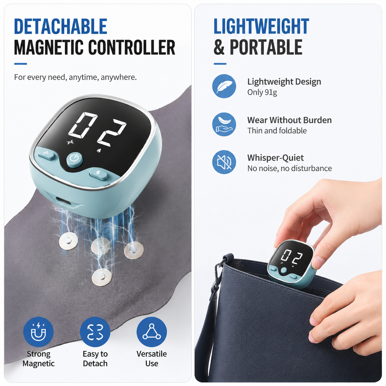 2PCS Portable EMS Wrist Massager - 3 in 1 Heating Pulse Sports Hand Wrap with 3 Heat Therapy, 9 Massage Intensities, 5 Massage Modes and Removable LCD Control โ image 6
