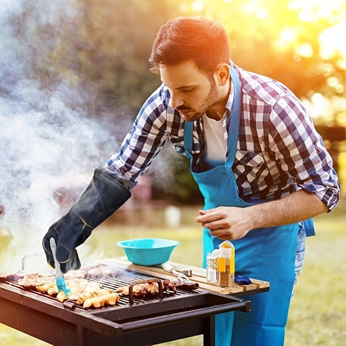 BBQ Gloves, Cowhide Leather, Heat Resistant up to 260°C, Barbecue Gloves, non slip Grip and Reinforced Palm, For Fireplace, Hearth and Grill — image 4