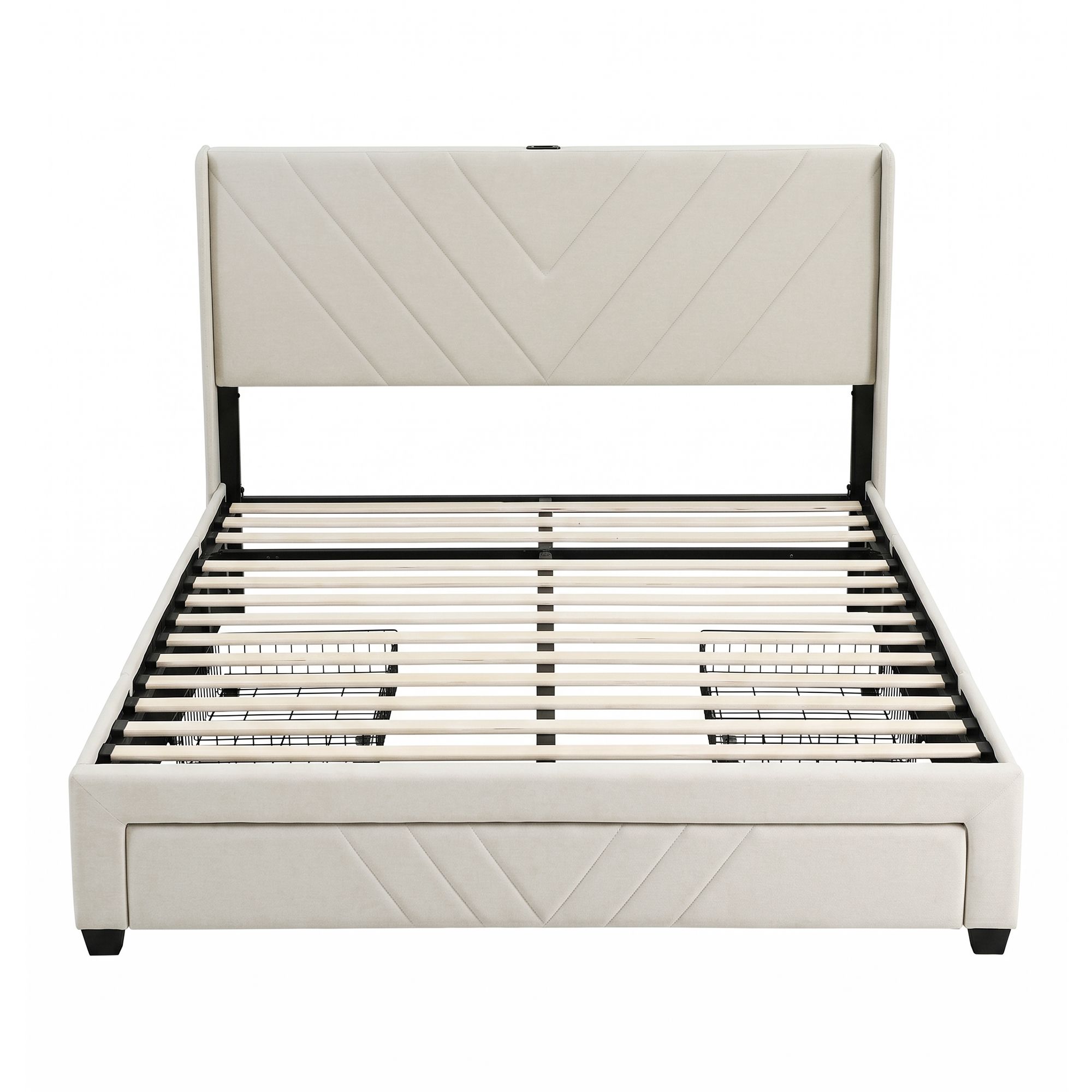 Artiss Double Bed Frame with Charging Station and Storage Drawers Beige 300KG Noise Free โ image 4