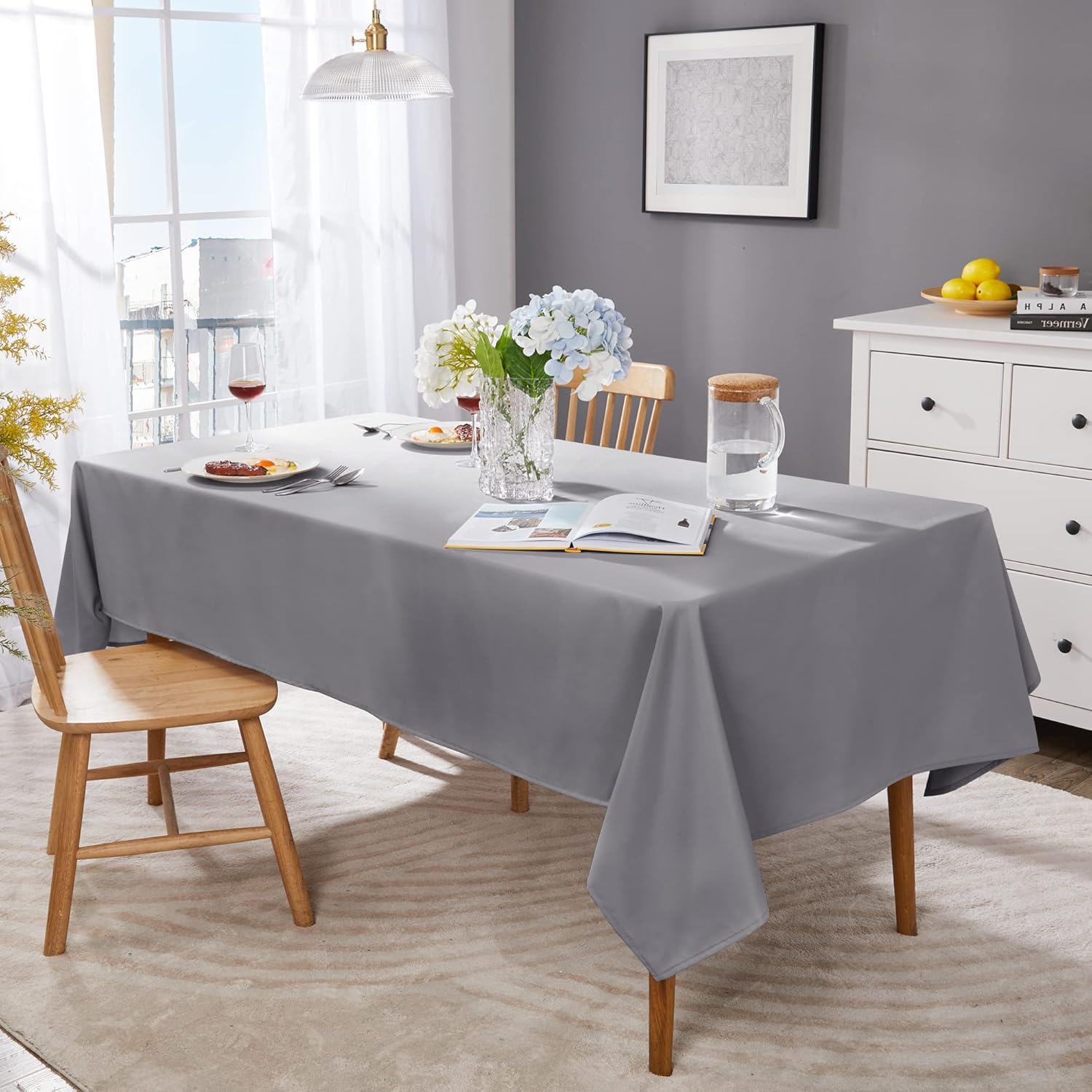 Petluno Oxford Decorative Table Cloth Rectangle Water Resistant Tablecloth for Home 137 × 200cm(54 × 79in) Grey 79 × 54 inch (Rectangular) — image 2
