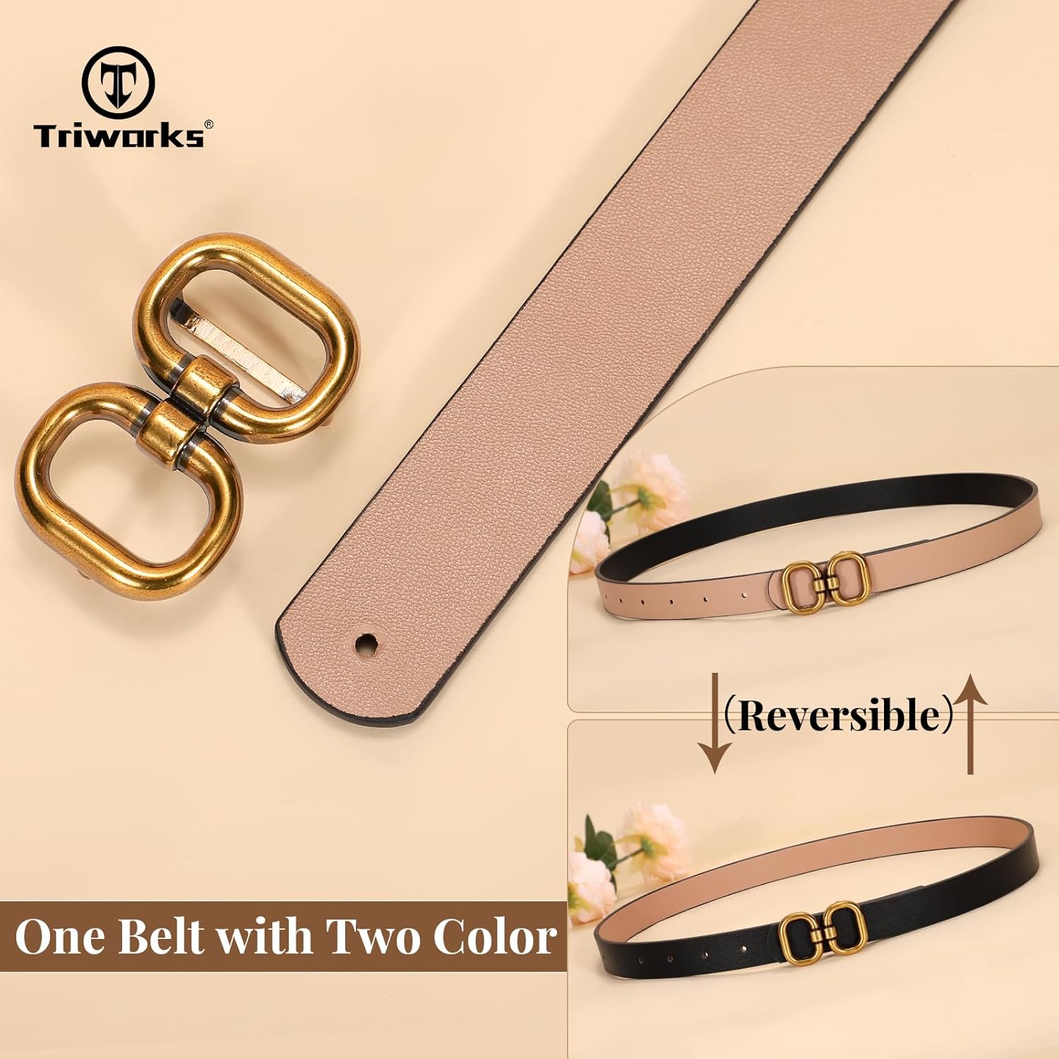 Reversible Leather Belt for Women with Gold Buckle Ladies Leather Belt for Jeans Pants โ image 2
