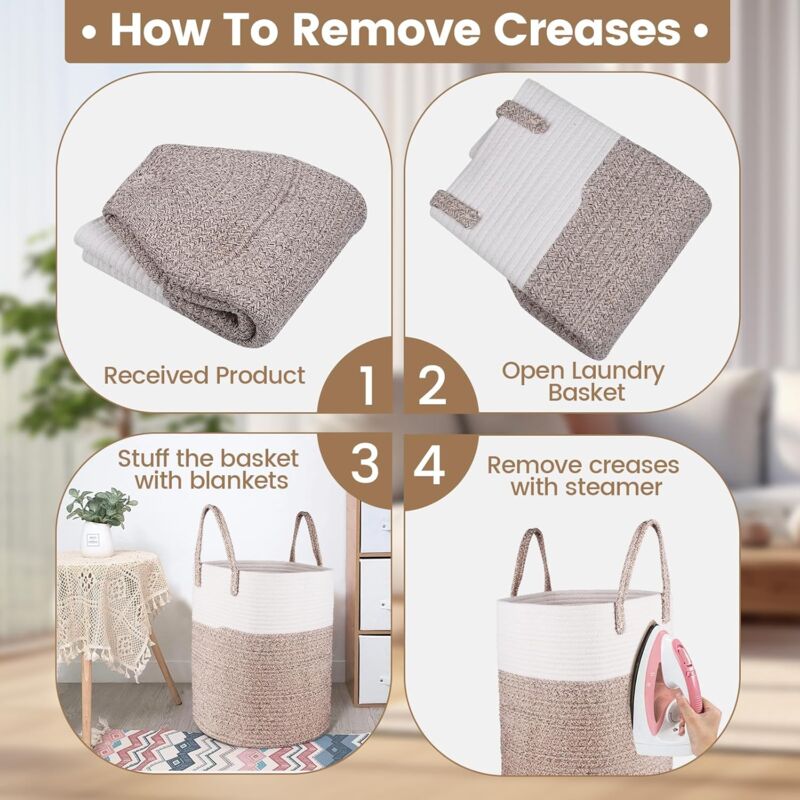 Laundry Basket - 40 × 35 Cm Foldable Storage Baskets - Cotton ROpe Laundry Basket With Handles - Toy Storage Basket — image 4