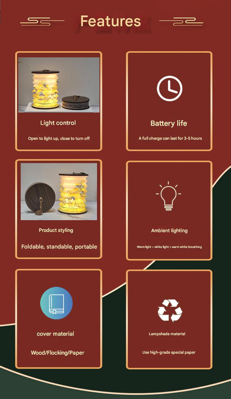 Foldable Telescopic Lantern Lamp - 3 Light Modes, USB Rechargeable, Wood/Paper Finish(white) — image 2