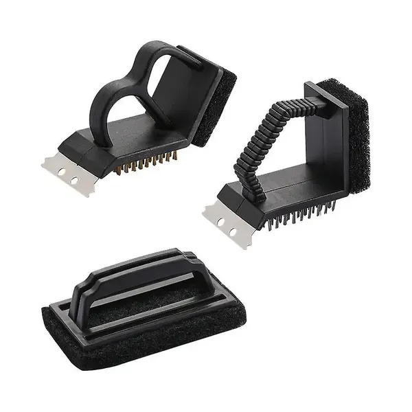 3 Pack Grill Cleaning Brush Set with Handle and Scraper, BBQ Cleaner for Gas, Charcoal Grills and Kitchen Counters, Black — image 3