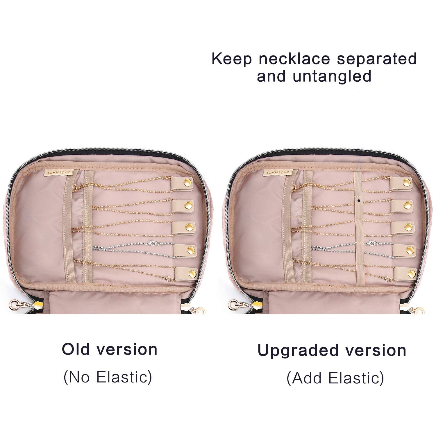 Jewelry Organizer Bag Travel Jewelry Storage Cases for Necklace, Earrings, Rings, Bracelet, Rose Pink — image 4