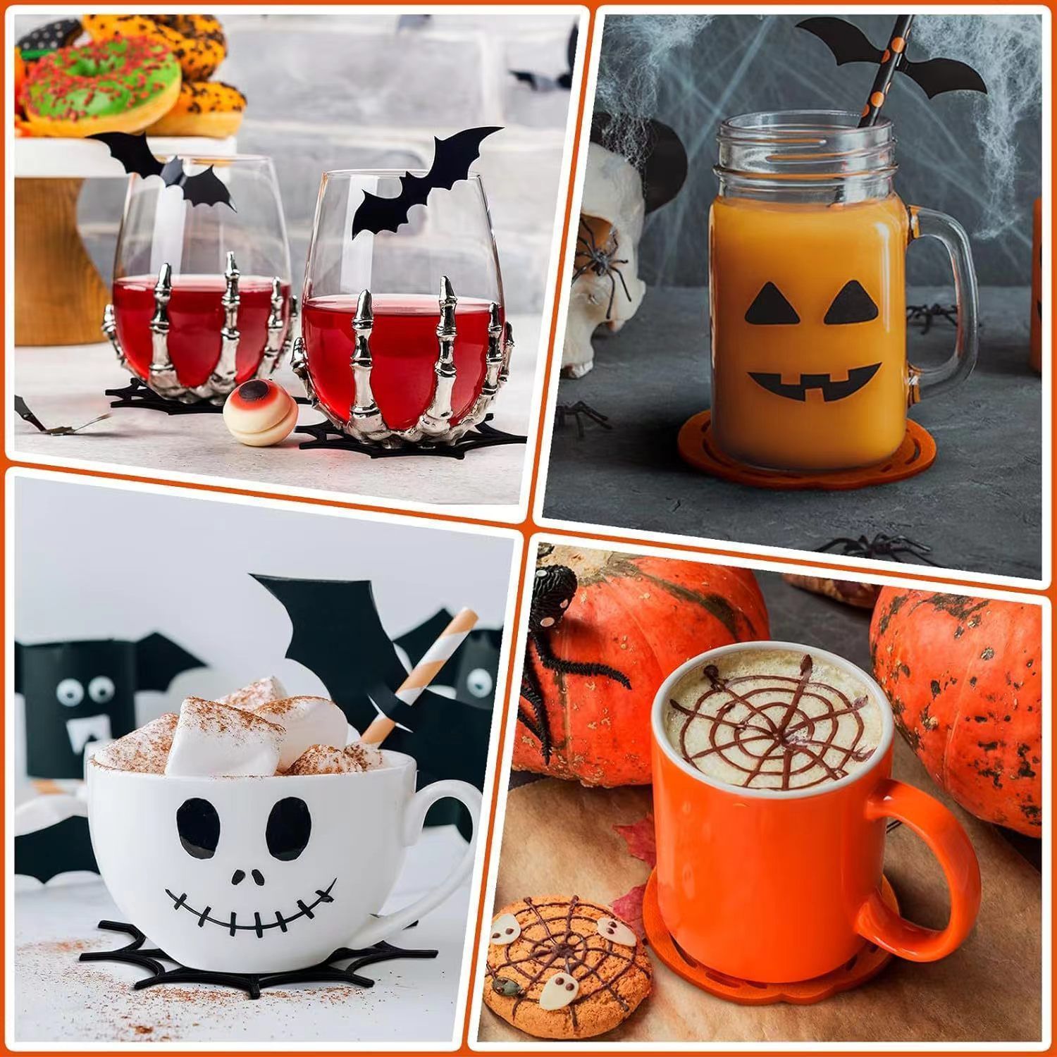 5pk Felt Pumpkin Halloween Coasters Heat Resistant Drink Mats — image 4