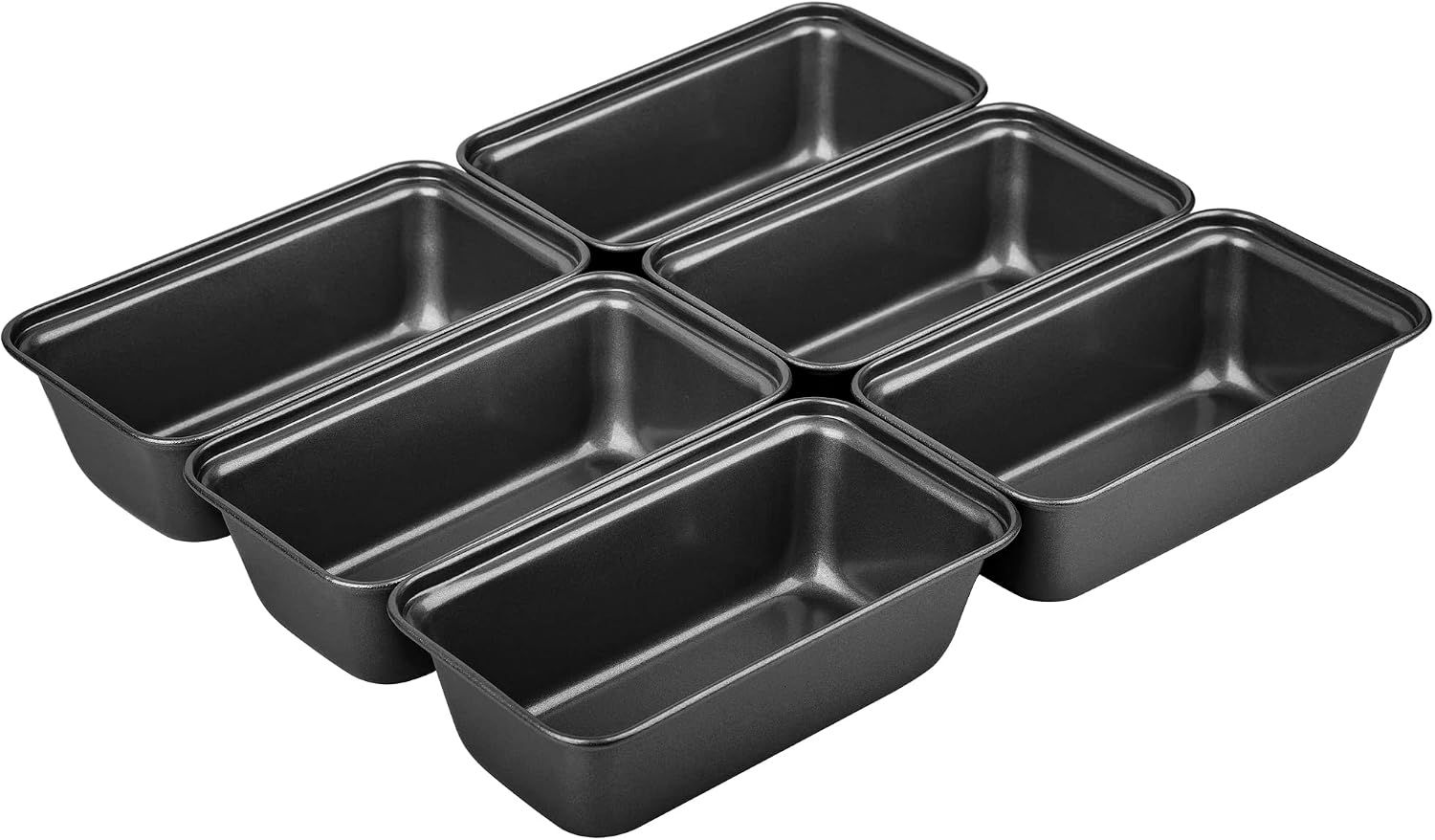 6 Pack Non Stick Mini Loaf Pans, Carbon Steel Baking Tins for Bread, Cakes, Meatloaf, Desserts and Home Baking, Grey