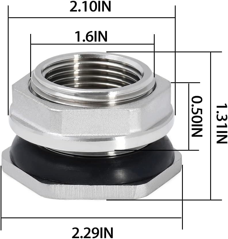 1" Female Bulkhead Water Tank Connector Stainless Steel Thru-bulk Fitting โ image 2