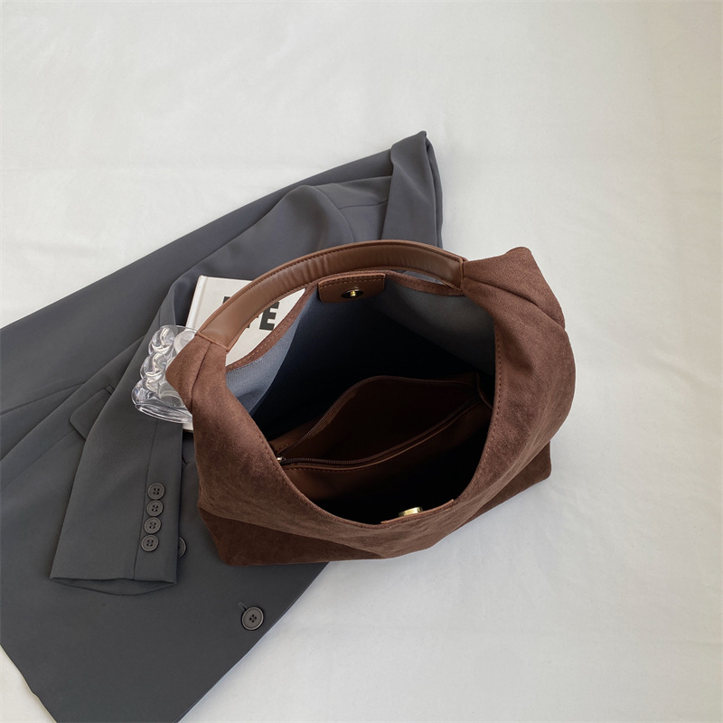 Greenish-brown Chic Faux Suede Tote Bag with Matching Pouch | Large Capacity Slouchy Shoulder Bag โ image 2