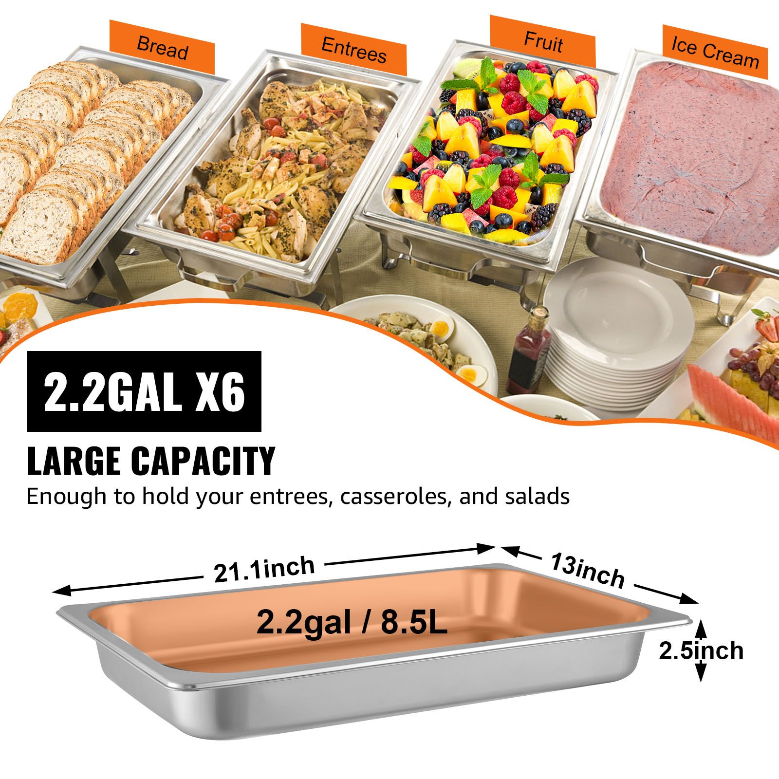Hotel Pans Full Size 2.5 Inch Deep, Steam Table Pan 6 Pack, 22 Gauge/0.8mm Thick Stainless Steel Hotel Pan Anti Jam Steam Table Pan โ image 4