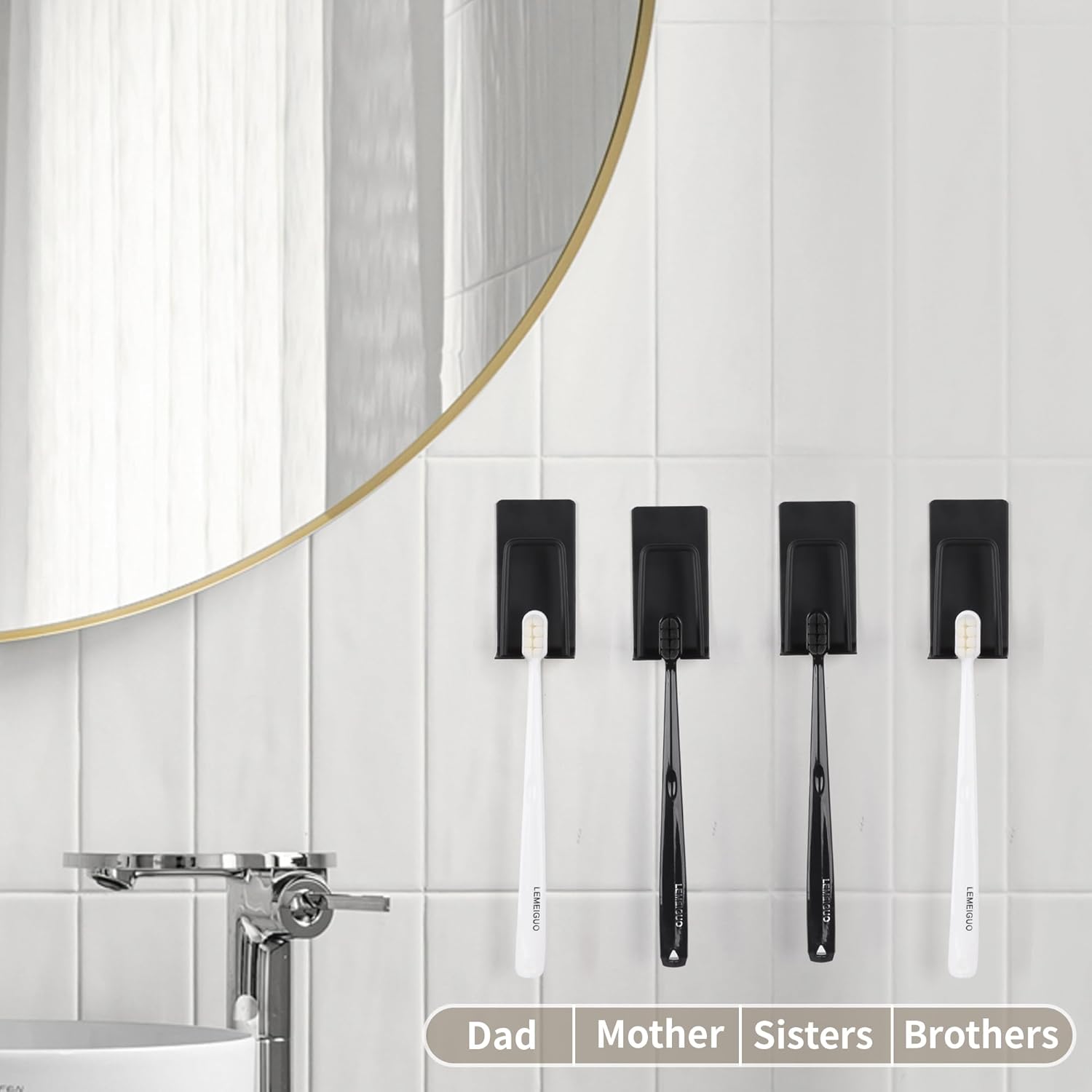4 Pack Self-Adhesive Stainless Steel Wall Mount Toothbrush Holder No Drilling Required for Electric Toothbrushes Black — image 2
