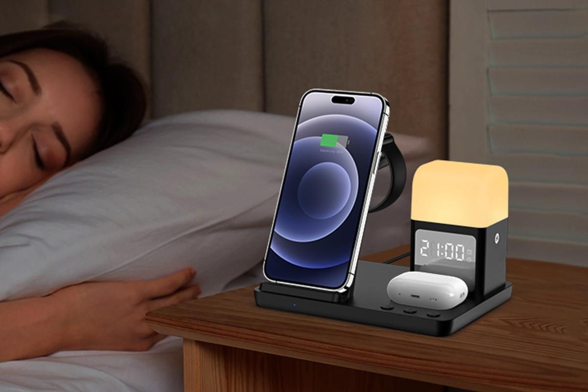 6 in 1 Charging Station with Alarm Clock Wireless Charger with Night Light for Smartphone/Watch/Earbuds Fast Charging Station — image 4
