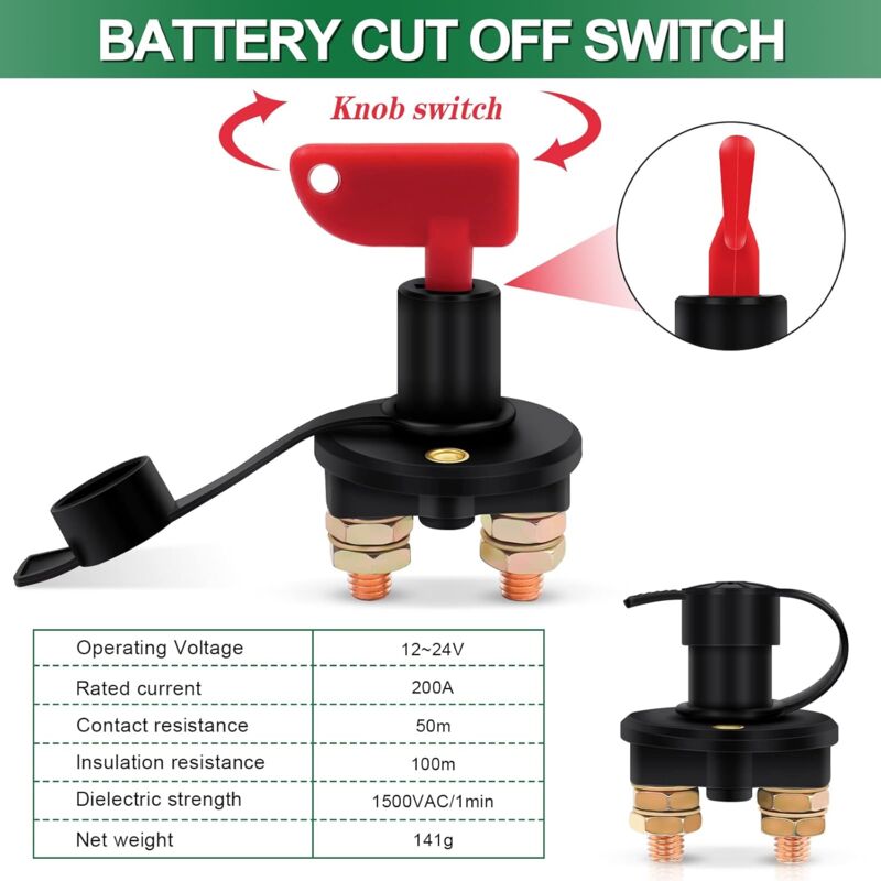 Isolator Switch 12V/24V Battery Isolator Disconnect Max 200A For Car, Truck, Boat, Vehicles Power Cut Off Kill Switch — image 2