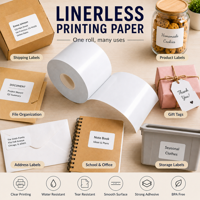 6 Rolls Linerless Printing Label Paper 80 mm ร 52 m for Takeaway Shop Restaurant