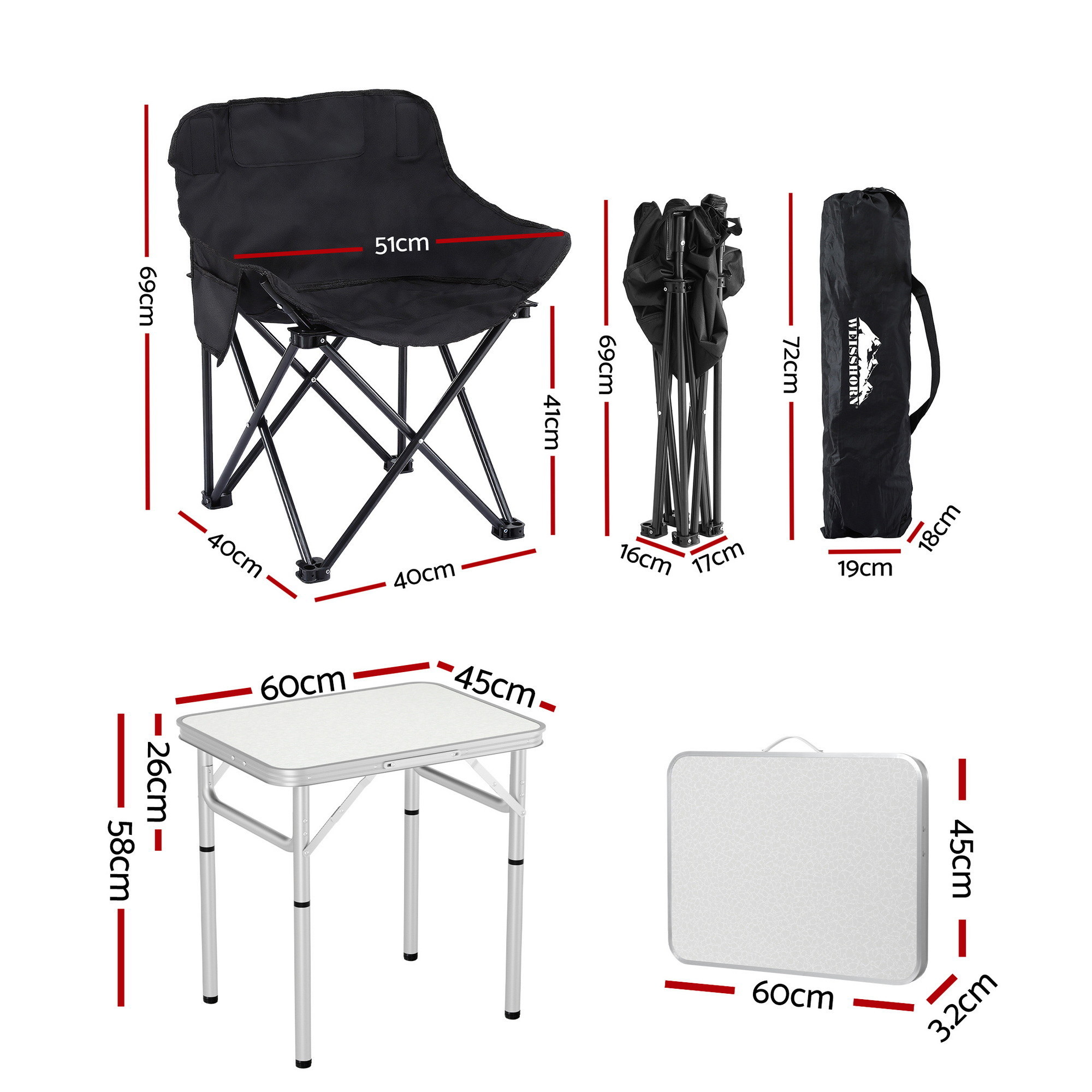Weisshorn 3pc Camping Table Chair Set Outdoor Folding Aluminium Portable Picnic — image 2