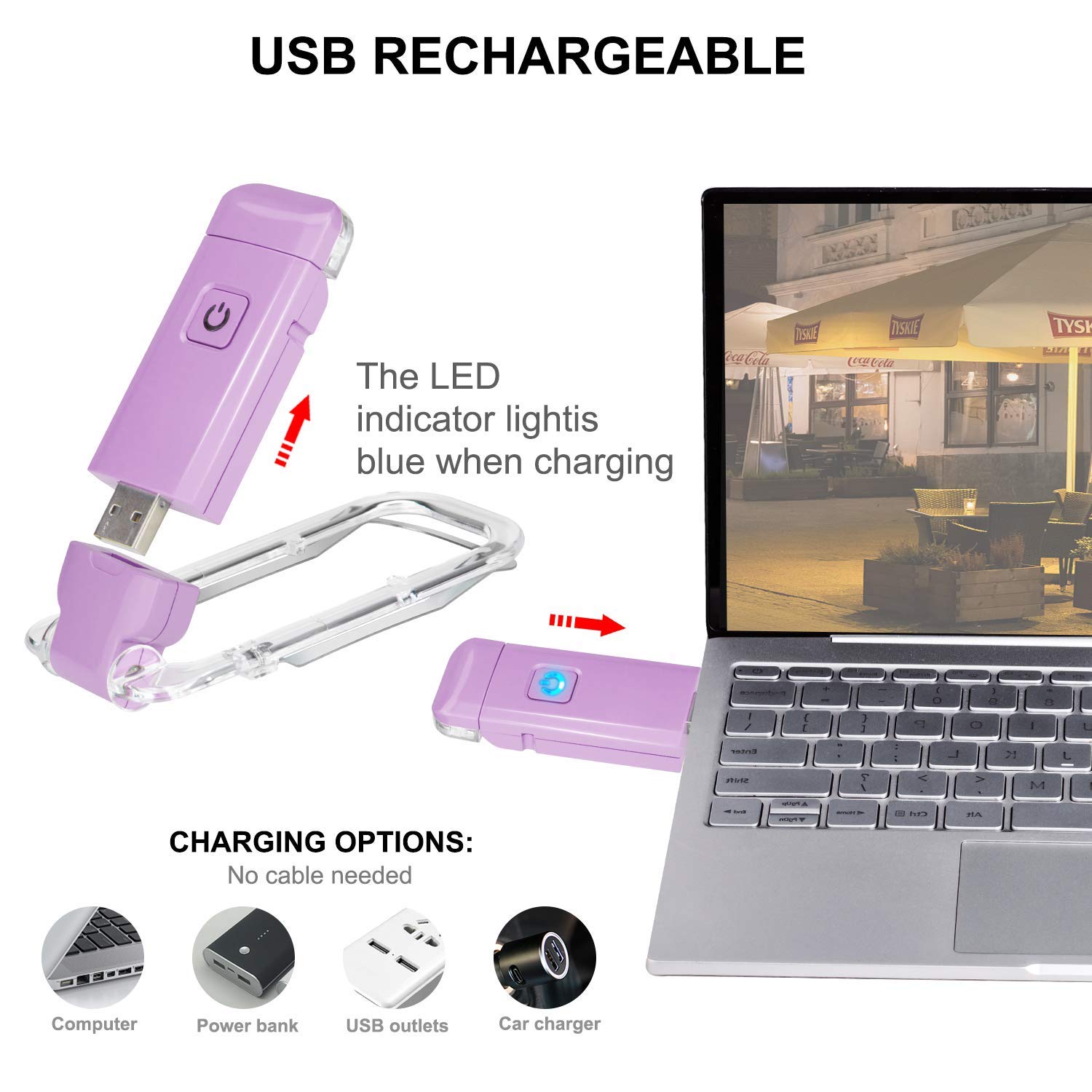Rechargeable LED Book Light with Dimmable Warm White & Amber Modes – USB-Powered Clip-On Reading Lamp for Books, Sheet Music & Travel (Purple) — image 2