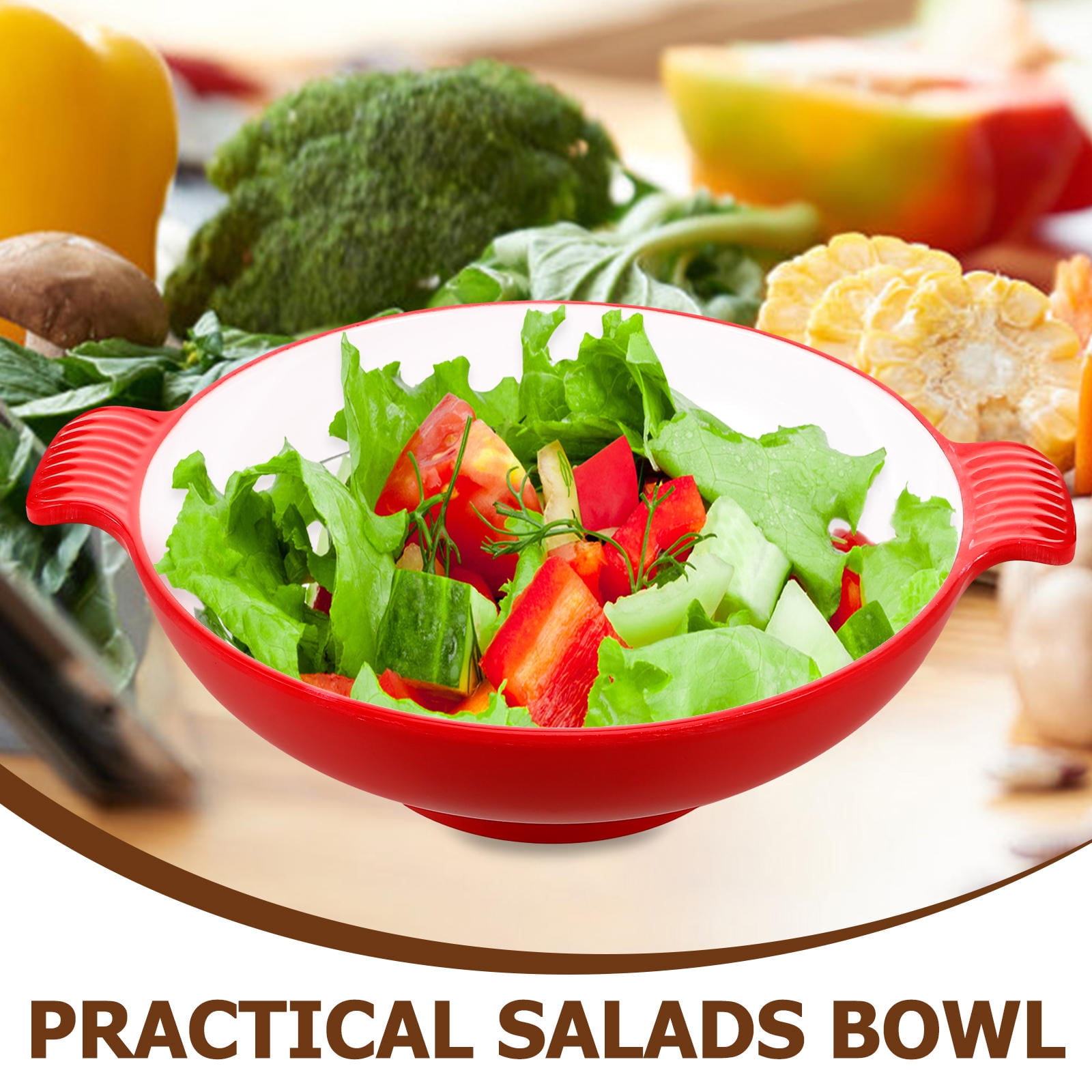 Large Salad Serving Bowl Red Plastic 1Set 10.41X8.45X2.55in — image 6