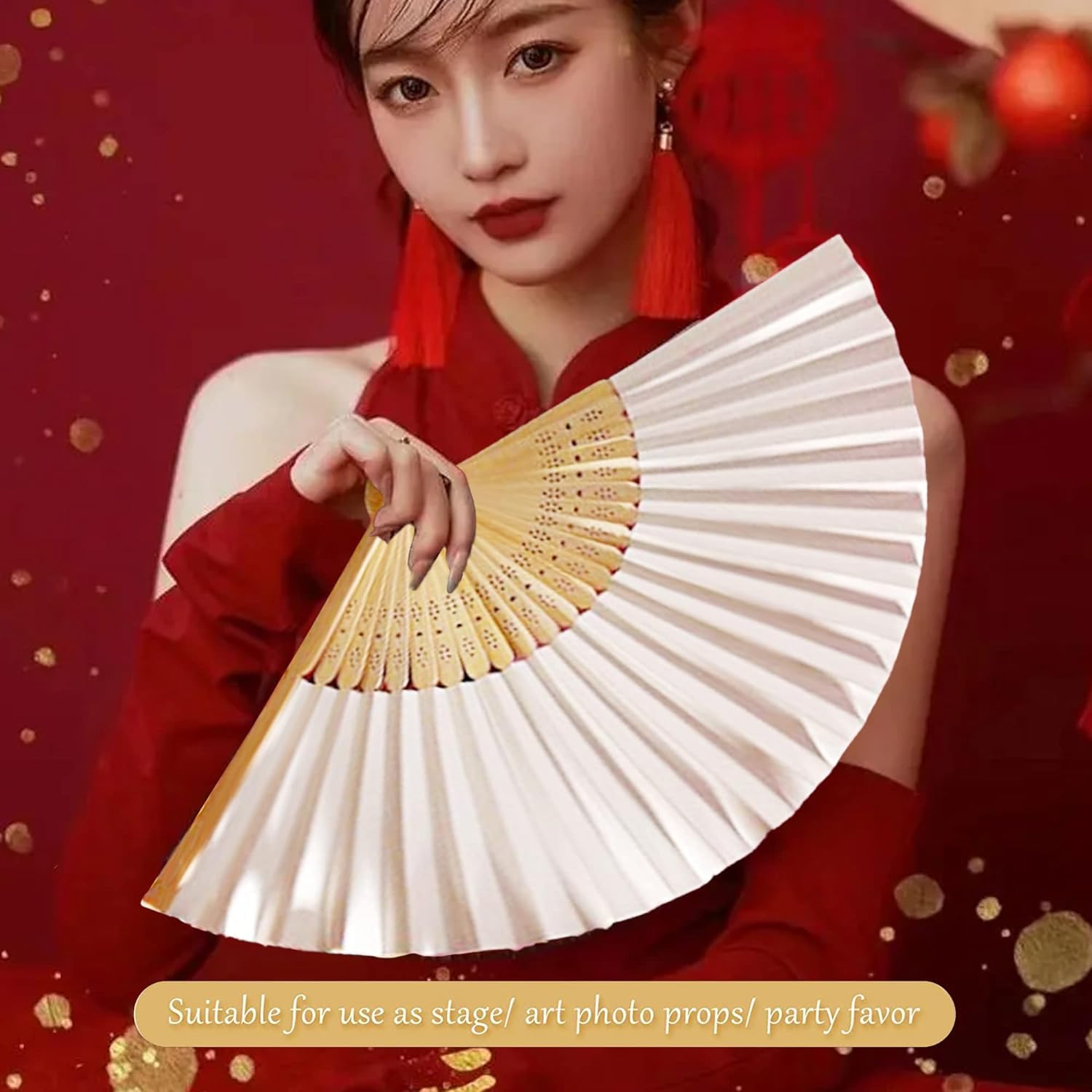50pcs White Paper Hand Fan Bamboo Folding Fan Handheld Wedding Fans Folded Fan for Bridal Dancing Party Favors Church Home Office Decoration Gift DIY Supplies — image 3