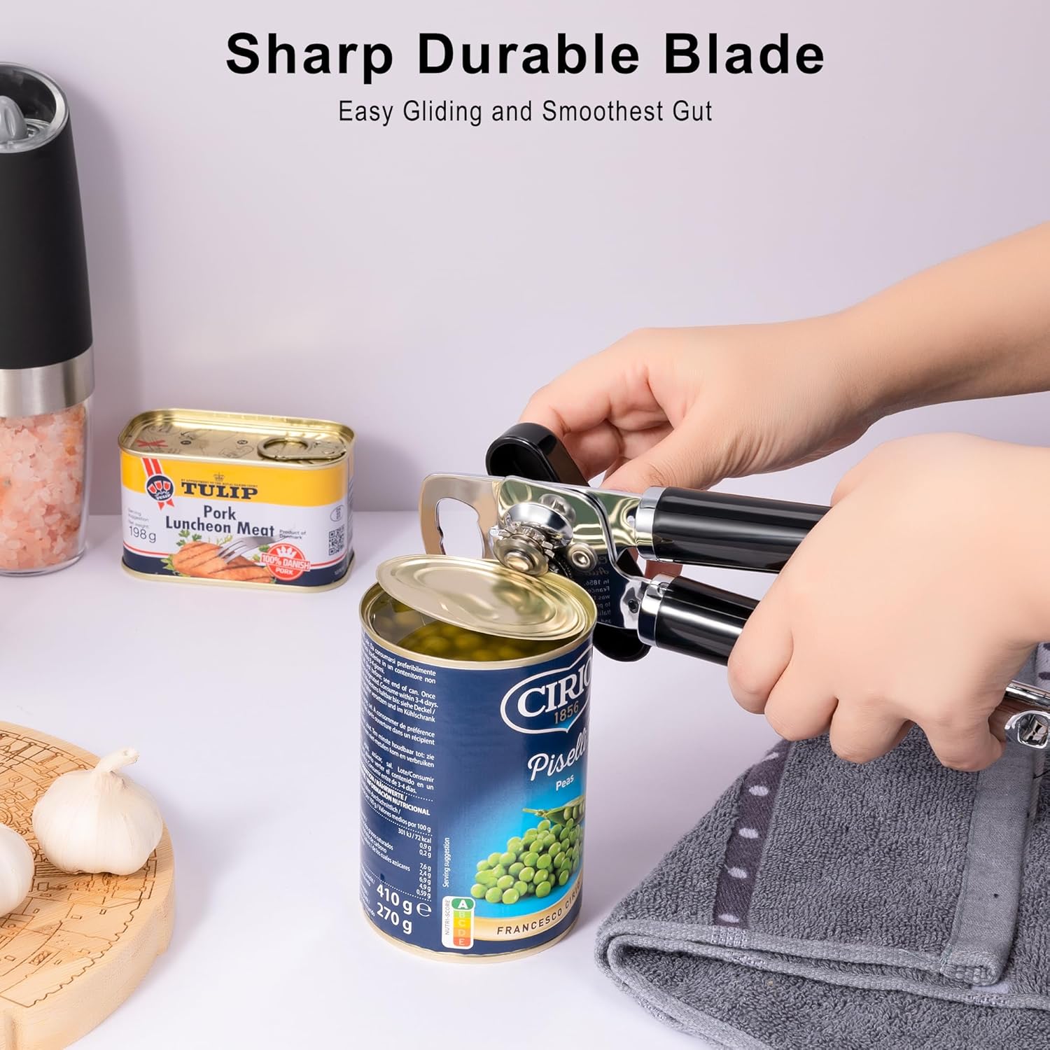 XL Large Heavy Duty Can Opener Manual Smooth Edge, Hand Held Can Openers for Seniors, Stainless Steel, Comfortable Handle, Built-in Bottle Opener, 8.66 inch โ image 3