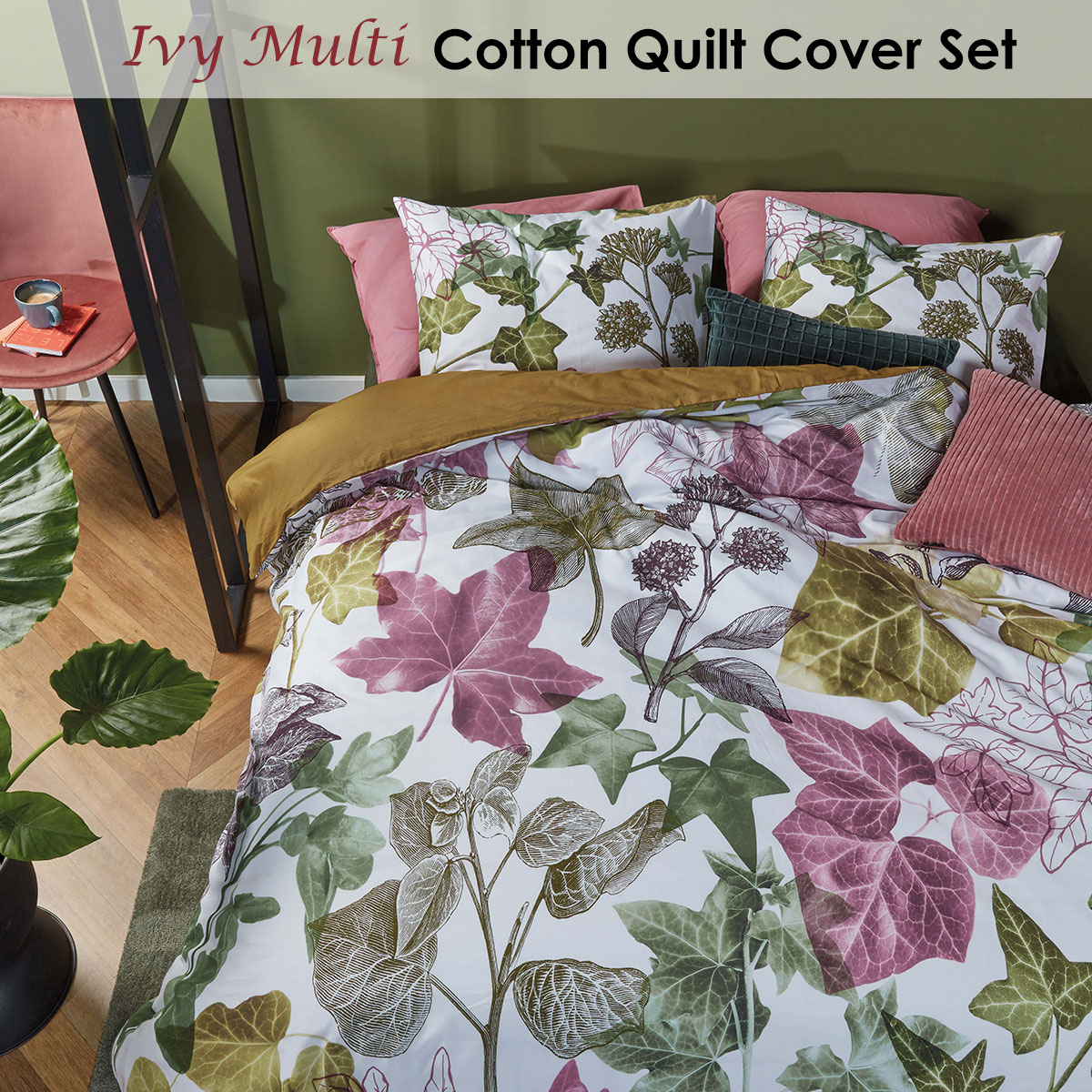 Bedding House Ivy Multi Cotton Quilt Cover Set Queen โ image 2
