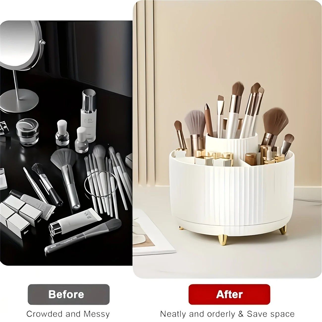 ✨ 360° Rotating Multi-Purpose Organizer | Multi-Layer Compartments & Non-Slip Base | Thickened Stripe Design, Perfect for Makeup, Desk & Car Storage/BLACK — image 5