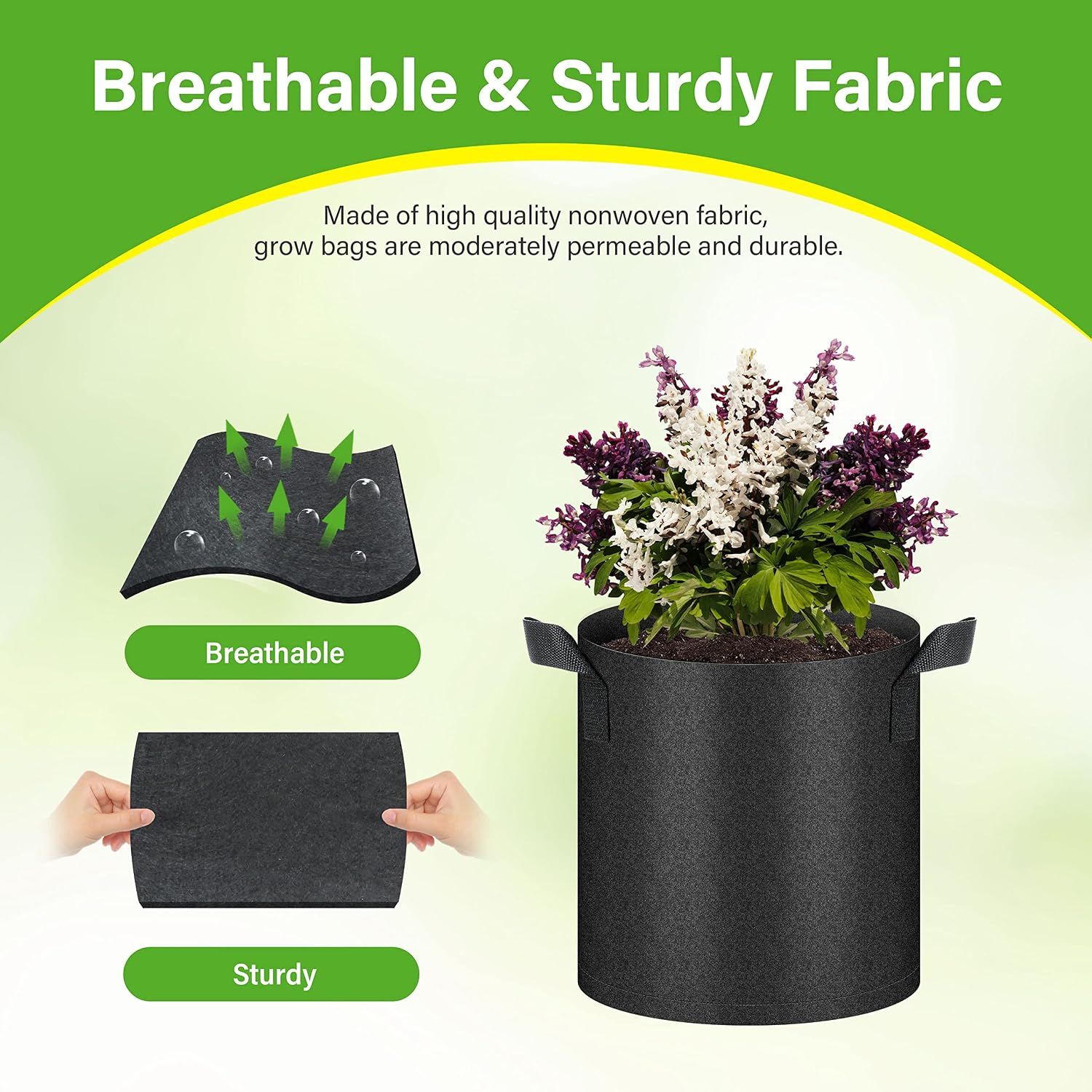 HealSmart 6-Pack 2 Gallon Nonwoven Grow Bags - Aeration Fabric Pots with Handles for Garden Fruits Vegetables Flowers - Black โ image 3